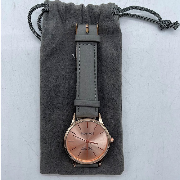 MONROE Sunburst Solerose Classique Gold Tone Watch, Leather Band, Case 36 - Picture 3 of 11